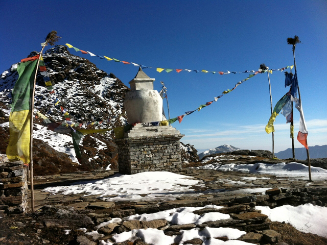 Stupa and prayer flogs